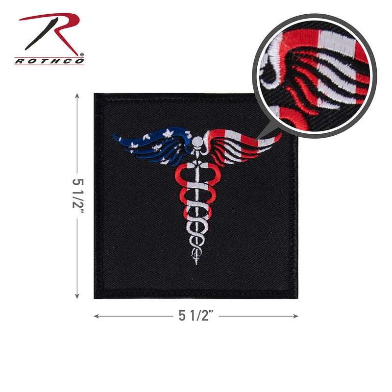 Rothco Caduceus Medical Symbol American Flag Patch with Hook Back