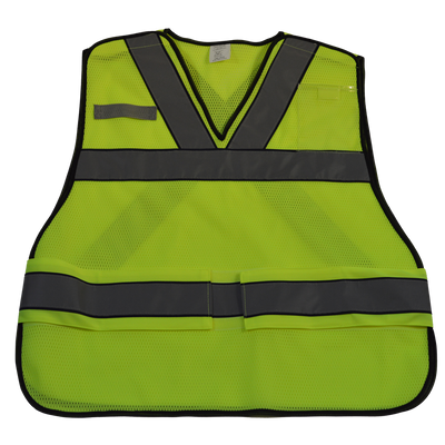Petra Roc LV2-VNPSV ANSI V-Neck Lime Mesh Public Safety Vest, “X” on Back