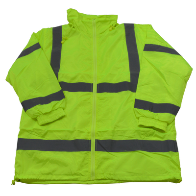 Petra Roc LWB-C3 ANSI Class 3 Lime Green Windbreaker Jacket With Detachable Hood, Front