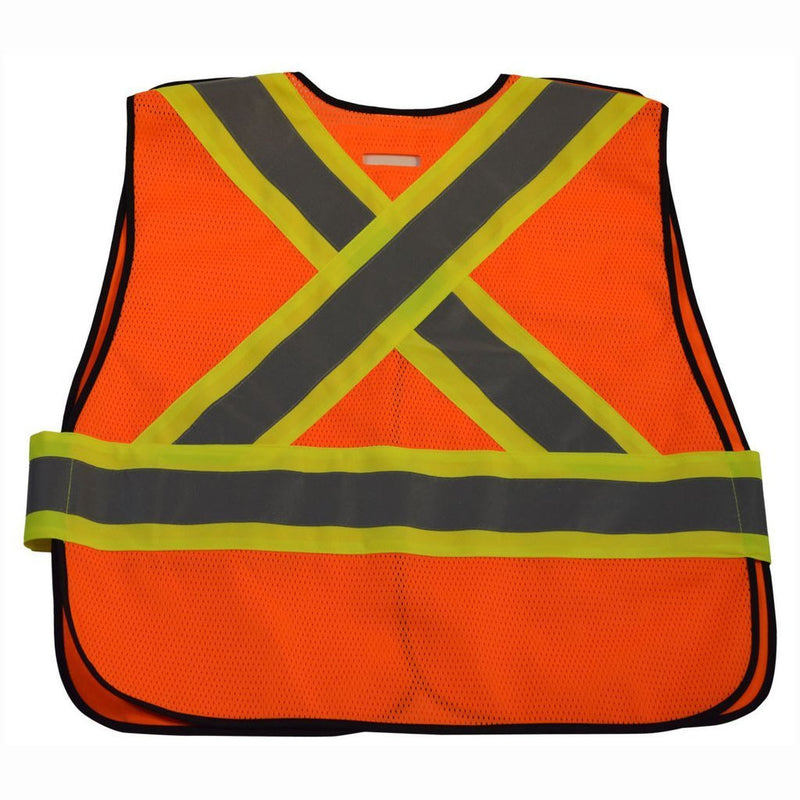 Petra Roc LV2/OV2-PSVCSA ANSI & CSA Public Safety Vest, Solid Front Mesh Back, “X” On Back, Orange Back