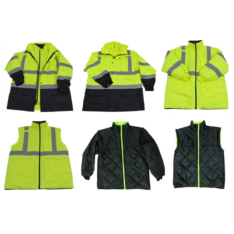 Petra Roc LBPJ6IN1-C3 ANSI Lime / Black Two Tone Waterproof High Visibility 6-IN-1 Jacket & Vest with Removable Hood