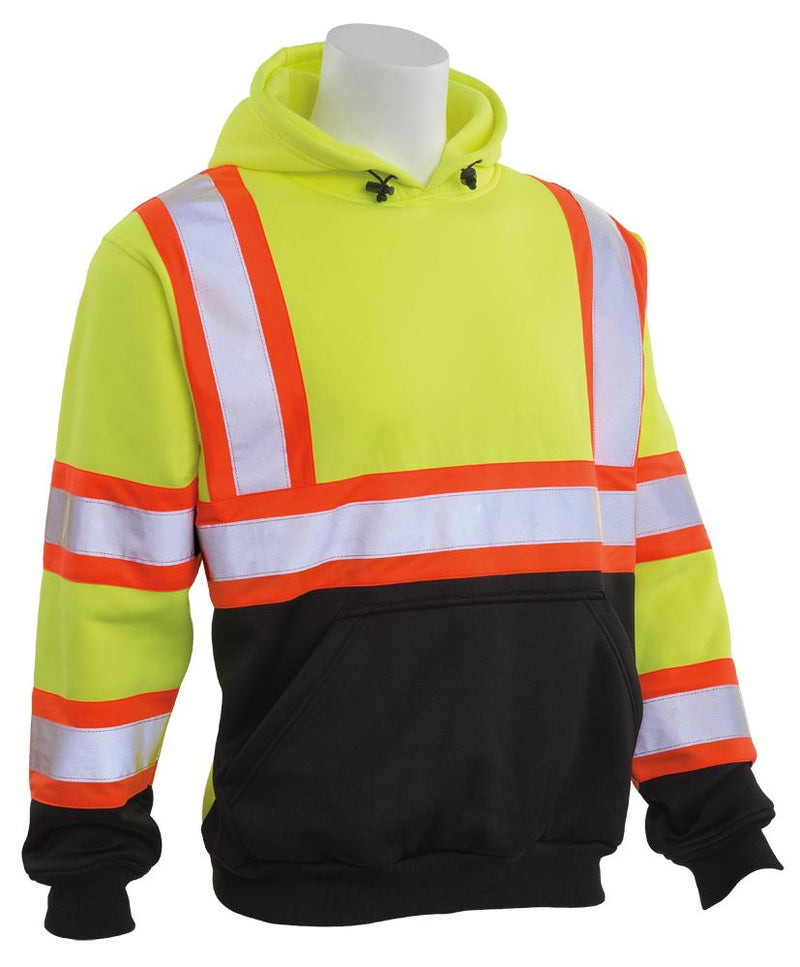 ERB W376BC ANSI Class 3 Hooded Pullover Sweatshirt with Black Bottom