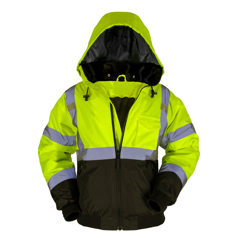 Max Apparel MAX605 ANSI Class 3: 2 - IN - 1 Black Bottom Bomber Jacket w/Removable Fleece Liner