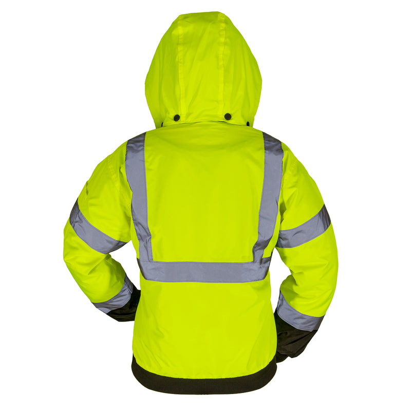 Max Apparel MAX605 ANSI Class 3: 2 - IN - 1 Black Bottom Bomber Jacket w/Removable Fleece Liner
