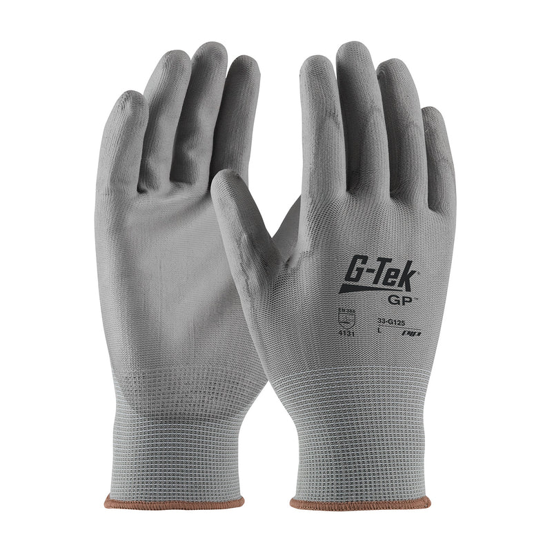 PIP 33-G125 G-Tek GP Gray Seamless Knit Nylon Glove with Polyurethane Coated Smooth Grip