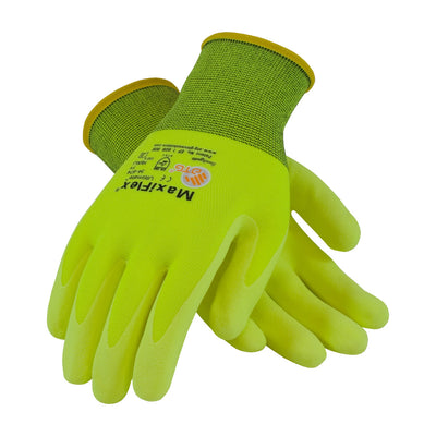 PIP 34-874FY MaxiFlex Ultimate HiVis Seamless Knit Nylon Glove with Nitrile Coated MicroFoam Grip