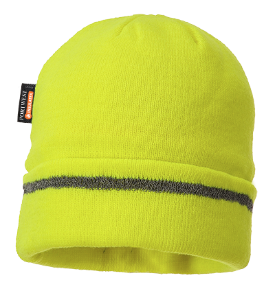 Portwest B023 Insulatex Lined Reflective Trim Knit Hat, High Visibility Lime