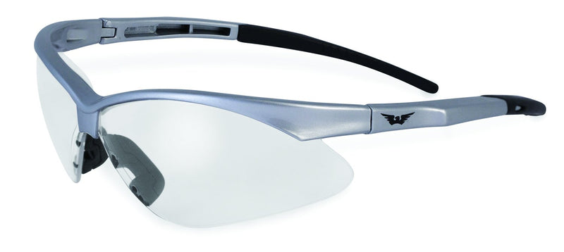 Global Vision Fast Freddie Silver Safety Glasses with Clear Lenses, Gloss Silver Frames