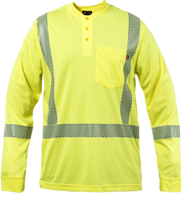 Flamesafe Long Sleeve Flame Resistant Hi Vis Henley Shirt, Yellow