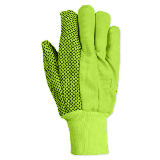 Southern Glove ICHF18FGPD Medium Weight Fluorescent Green PVC Dotted Polycotton Gloves