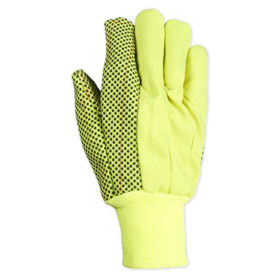 Southern Glove ICHF18FYPD Medium Weight Fluorescent Yellow PVC Dotted Polycotton Gloves