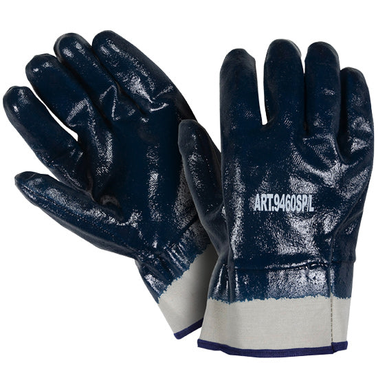 Southern Glove INFCSC Blue Nitrile Coated Safety Cuff Jersey Gloves