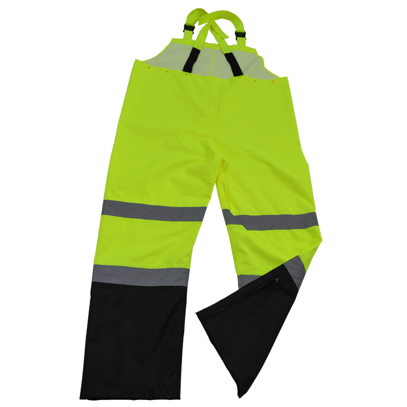 Petra Roc LBBIP-CE ANSI Class E Lime/Black Waterproof Rain Bib Pants, Front