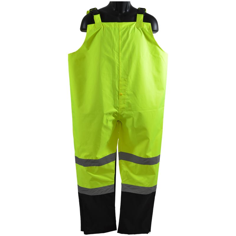 Petra Roc LBBIP-CE ANSI Class E Lime/Black Waterproof Rain Bib Pants, On Model