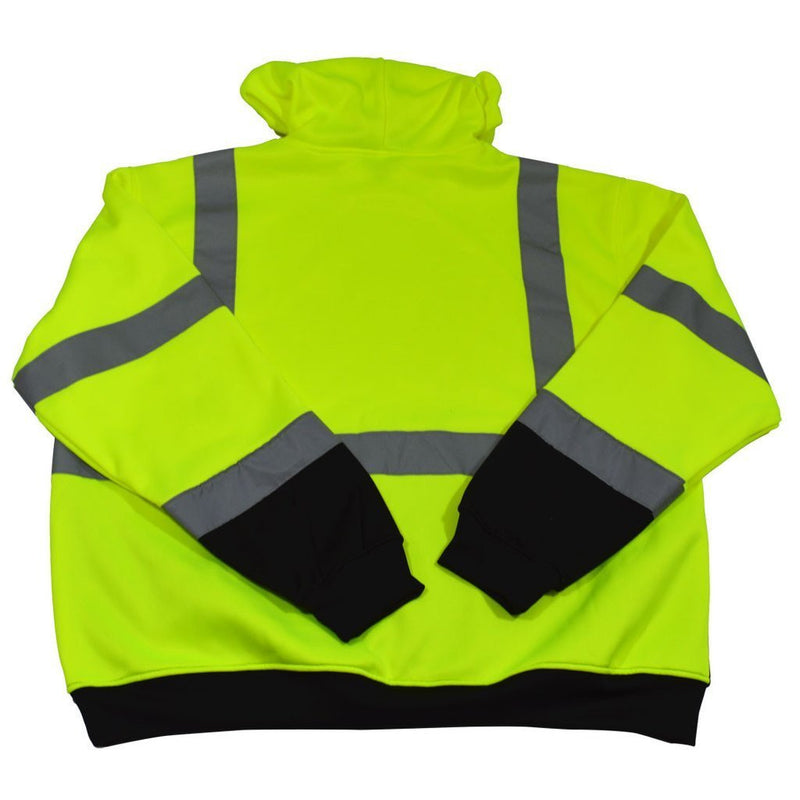 Petra Roc LBPUHSW-C3 ANSI Class 3 Two Tone Lime/Black Bottom Pullover High Visibility Hooded Sweatshirt, Back