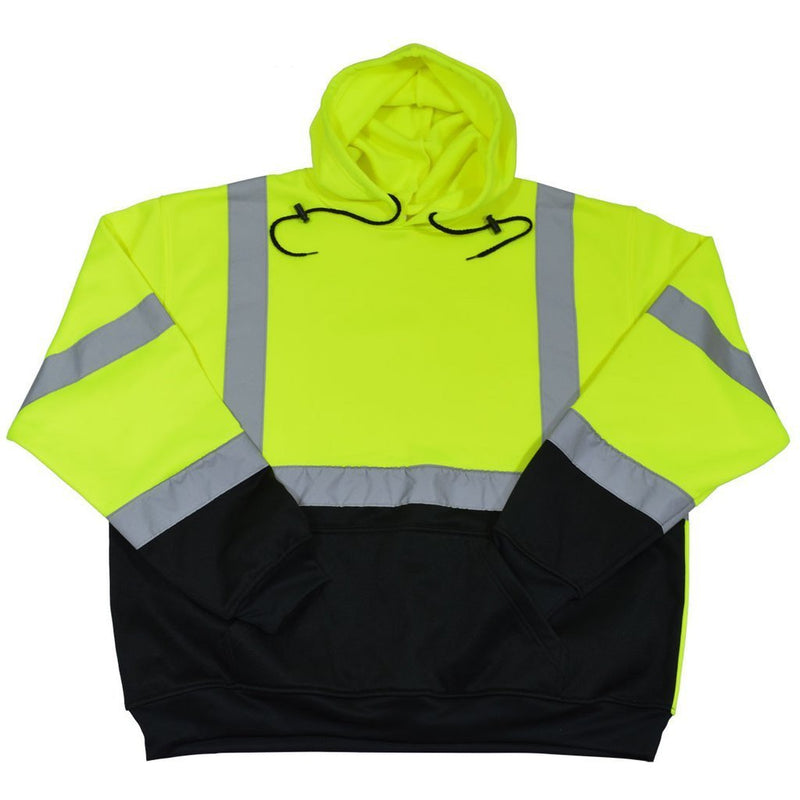 Petra Roc LBPUHSW-C3 ANSI Class 3 Two Tone Lime/Black Bottom Pullover High Visibility Hooded Sweatshirt