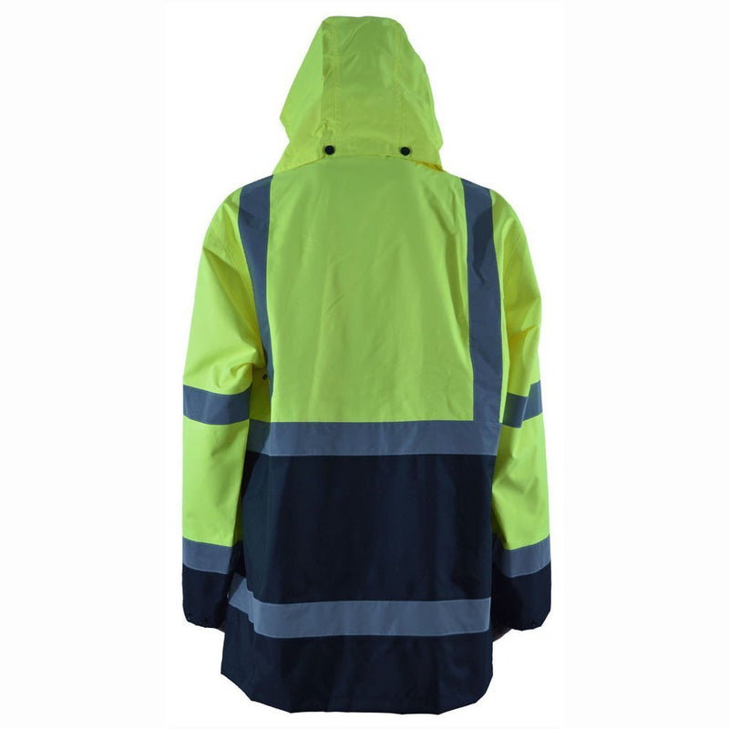 Petra Roc LBRJK-C3 ANSI Class 3 Lime/Black Waterproof High Visibility Rain Jacket, Back