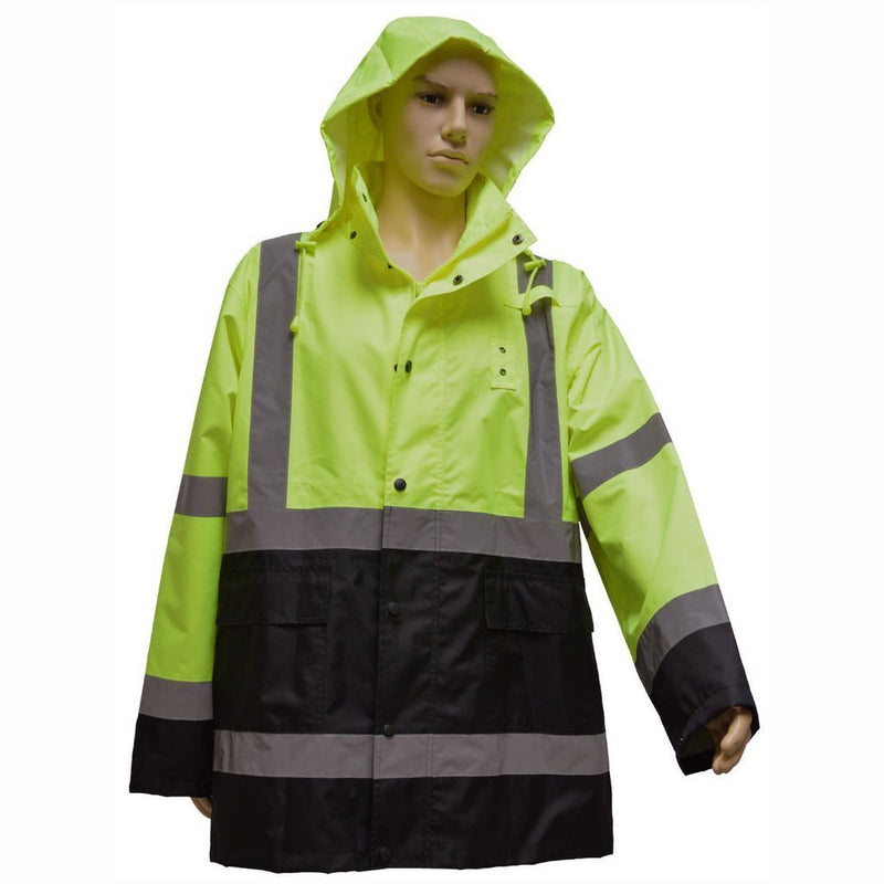 Petra Roc LBRJK-C3 ANSI Class 3 Lime/Black Waterproof High Visibility Rain Jacket, Front