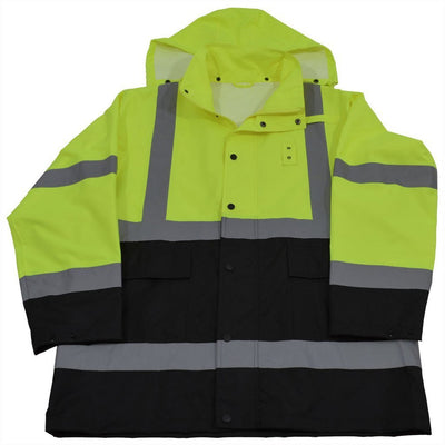 Petra Roc LBRJK-C3 ANSI Class 3 Lime/Black Waterproof High Visibility Rain Jacket
