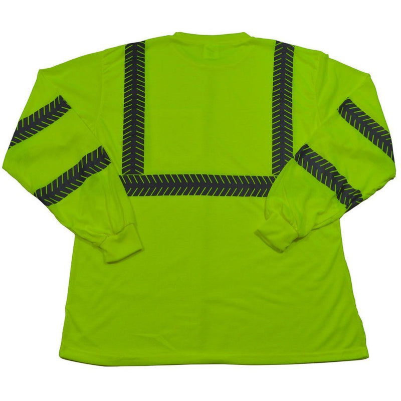 Petra Roc LJTSL3 ANSI Class 3 Lime Jersey Knit Pocket Long Sleeve High Visibility T-Shirt, Back