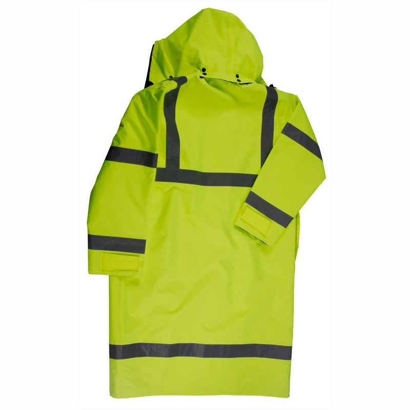 Petra Roc LRC-48RV-C3 ANSI Class 3 Lime/Black Waterproof Reversible High Visibility 48” Long Rain Coat, Back