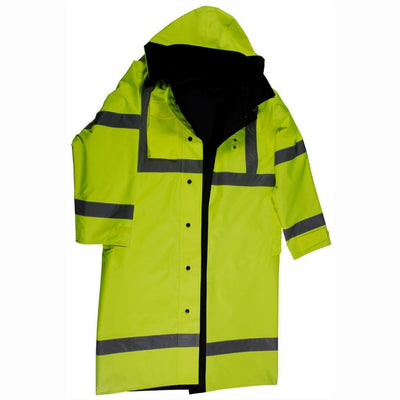 Petra Roc LRC-48RV-C3 ANSI Class 3 Lime/Black Waterproof Reversible High Visibility 48” Long Rain Coat