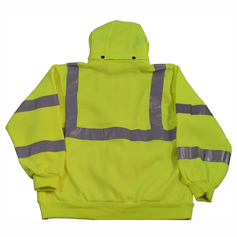 Petra Roc LSWS-C3 ANSI Class 3 Lime Green Zip-Up Sweatshirt With Detachable Hood, Back