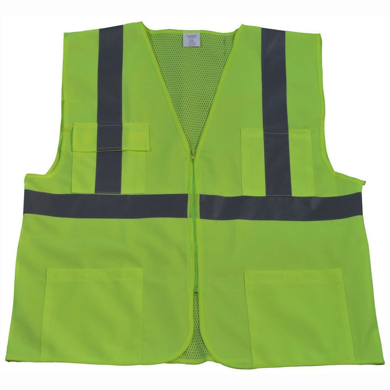 Petra Roc LV2/OV2-FSMB ANSI/ISEA 107-2010 Class II Front Solid Mesh Back 4-Pocket Safety Vests