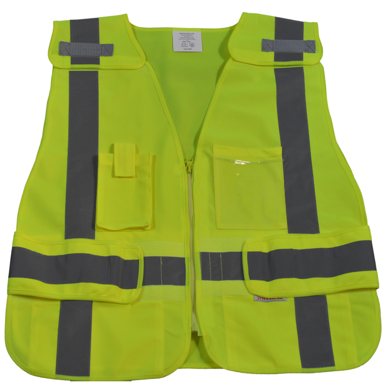 Petra Roc LV2/LVM2-LPSV ANSl All Lime Expandable 5-Point Breakaway Public Safety Vest, Solid Front