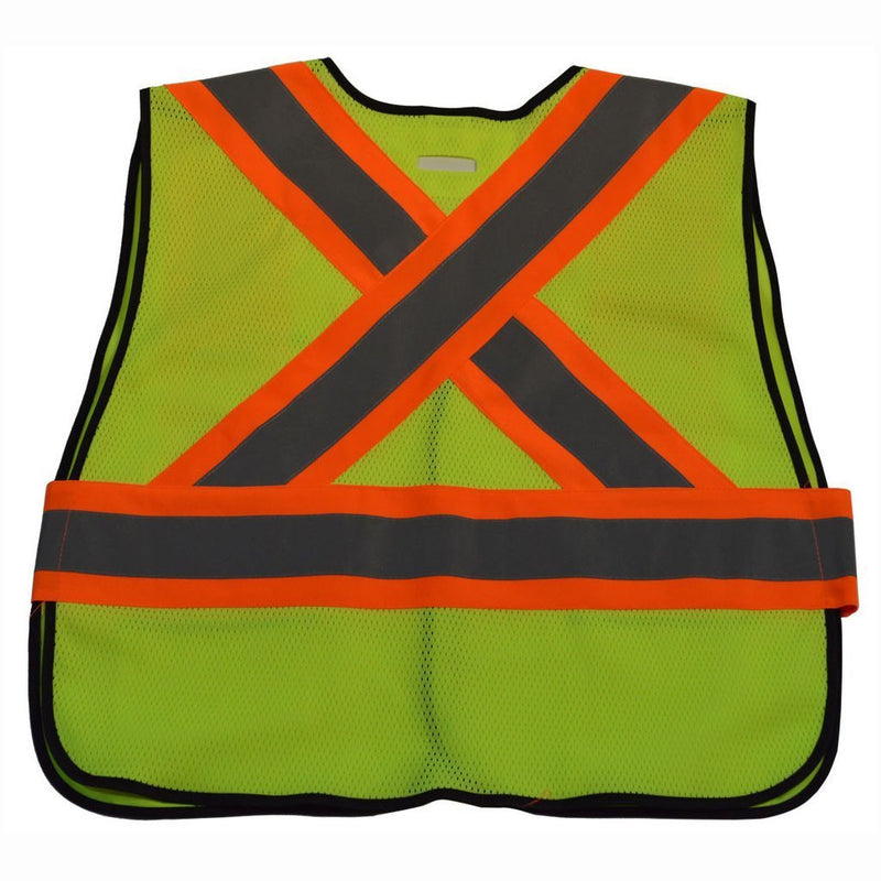 Petra Roc LV2/OV2-PSVCSA ANSI & CSA Public Safety Vest, Solid Front Mesh Back, “X” On Back, Lime Back