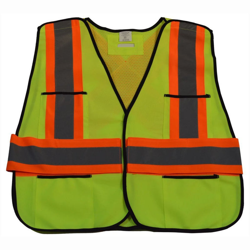 Petra Roc LV2/OV2-PSVCSA ANSI & CSA Public Safety Vest, Solid Front Mesh Back, “X” On Back, Lime Front