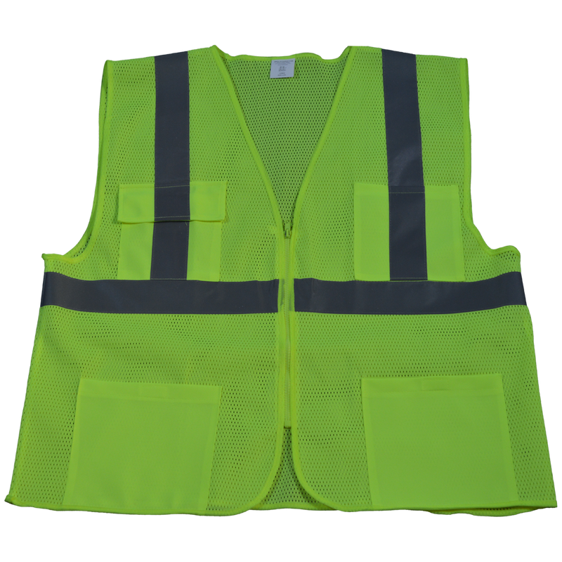 Petra Roc LV24/LVM24/OVM24 ANSI/ISEA 107-2010 Class II 4-Pocket Safety Vests, Mesh Back
