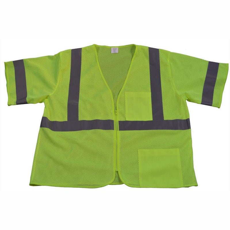 Petra Roc LVM3-Z ANSI/ISEA 107-2010 Class 3 Vest, Lime Mesh Zipper Closure, Front