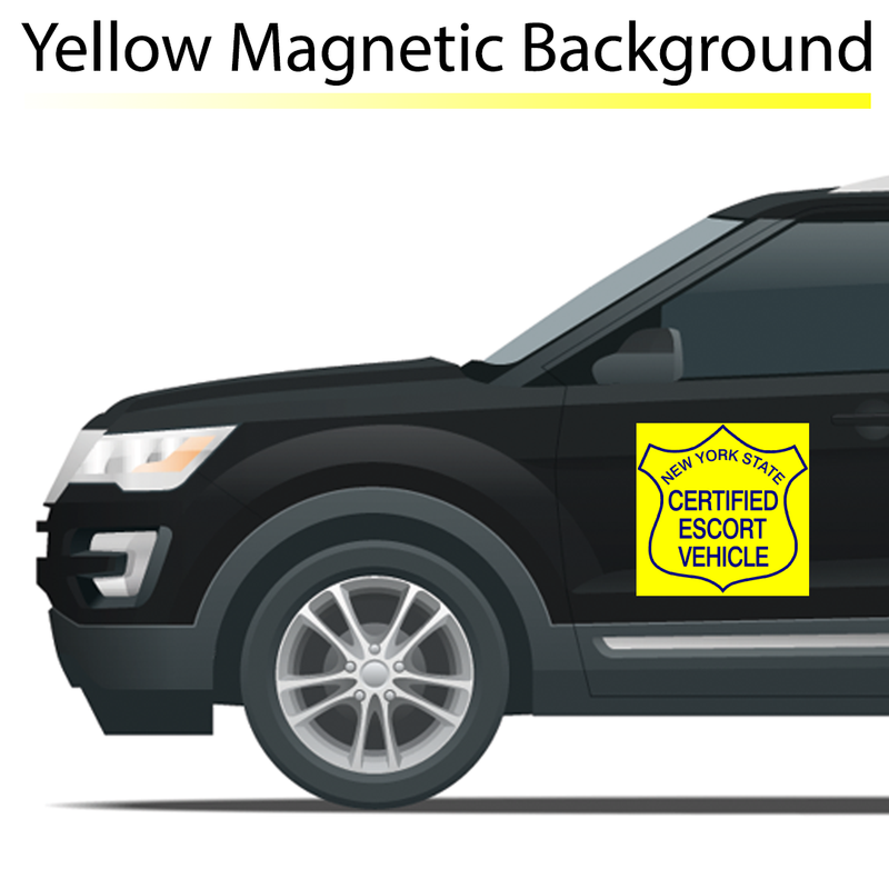 New York State Certified Escort Magnetic Vehicle Sign, Yellow Background