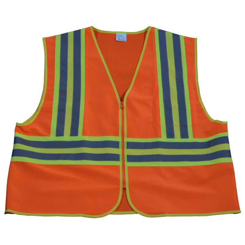 ANSI Class 2 Deluxe Two Tone DOT High Visibility Safety Vest, Solid Orange Front
