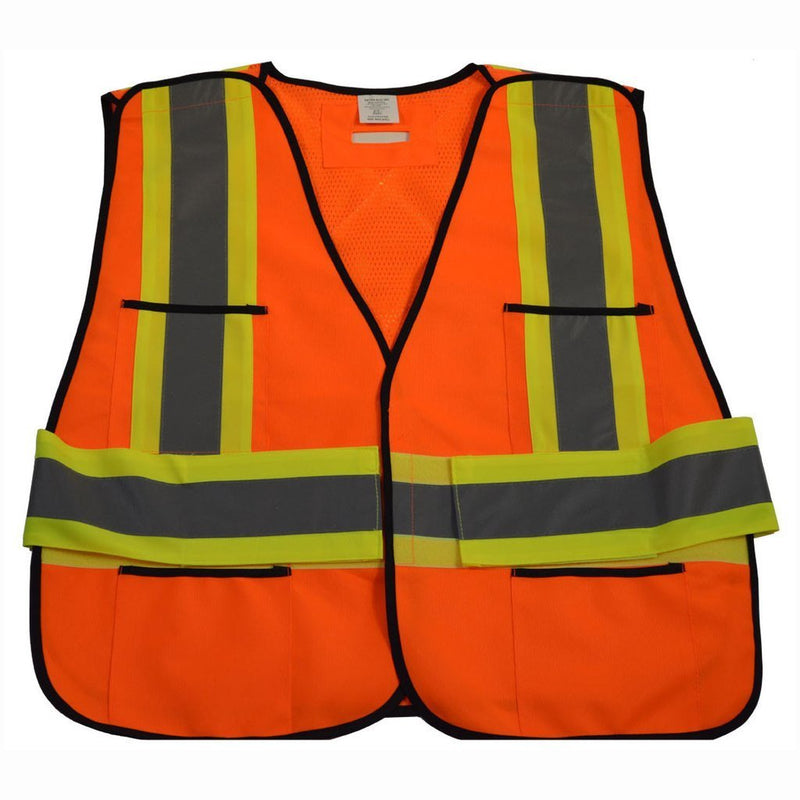 Petra Roc LV2/OV2-PSVCSA ANSI & CSA Public Safety Vest, Solid Front Mesh Back, “X” On Back, Orange Front