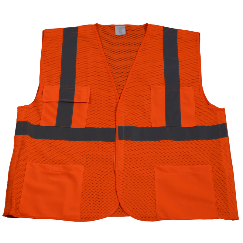 Petra Roc LVM2/OVM2-5PB ANSI/ISEA Orange 5-Point Break Away Class II Safety Vest, Front