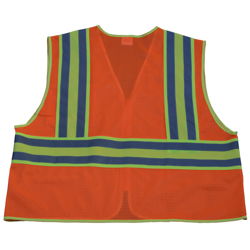 ANSI Class 2 Deluxe Two Tone DOT High Visibility Safety Vest, Mesh Orange Back