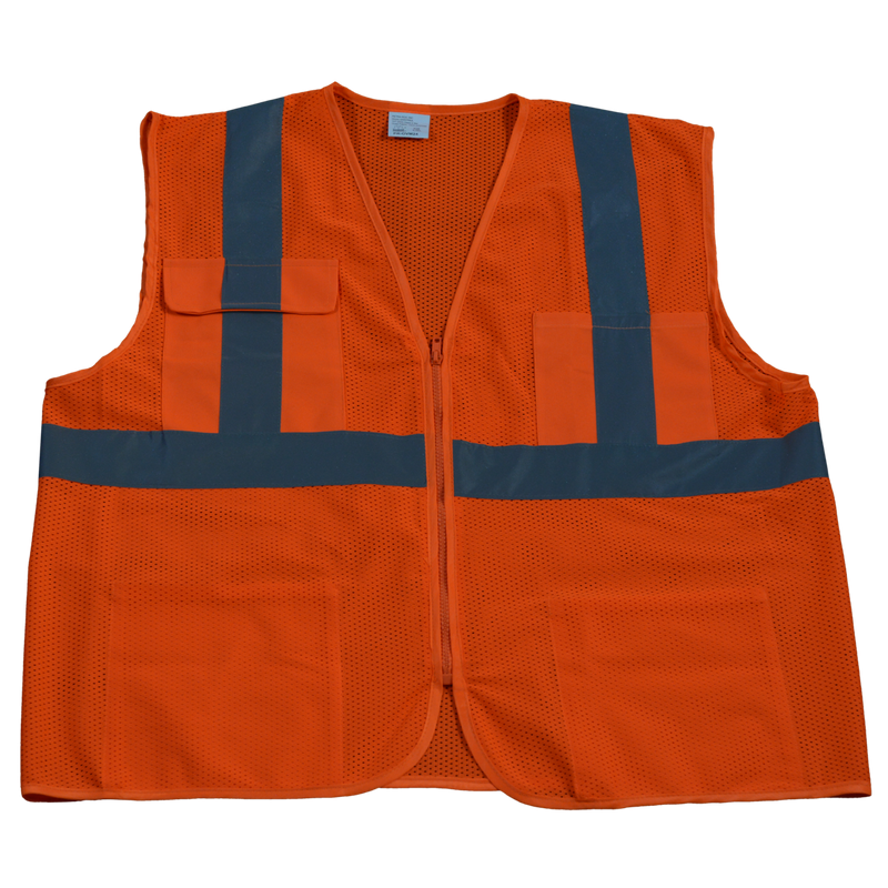 Petra Roc LV24/LVM24/OVM24 ANSI/ISEA 107-2010 Class II 4-Pocket Safety Vests, Orange Mesh Front