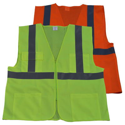 Petra Roc ANSI Class 2 Front Solid Mesh Back 4-Pocket Safety Vest