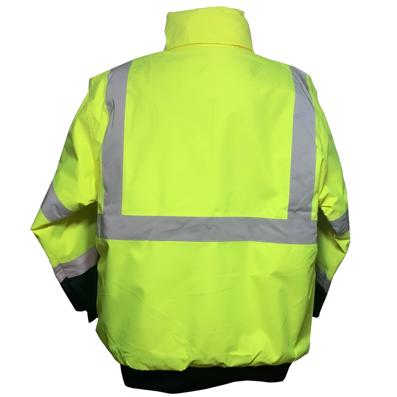 Petra Roc LQBBJ-C3 ANSI Class 3 Waterproof Bomber Jacket with Sewn In Quilted Liner, Lime/Black