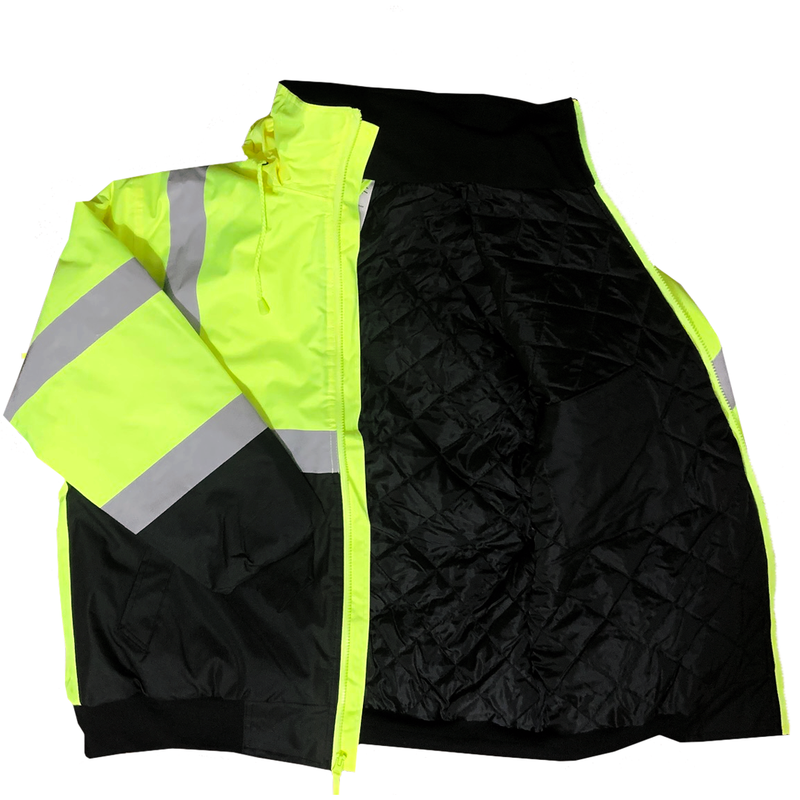 Petra Roc LQBBJ-C3 ANSI Class 3 Waterproof Bomber Jacket with Sewn In Quilted Liner, Lime/Black