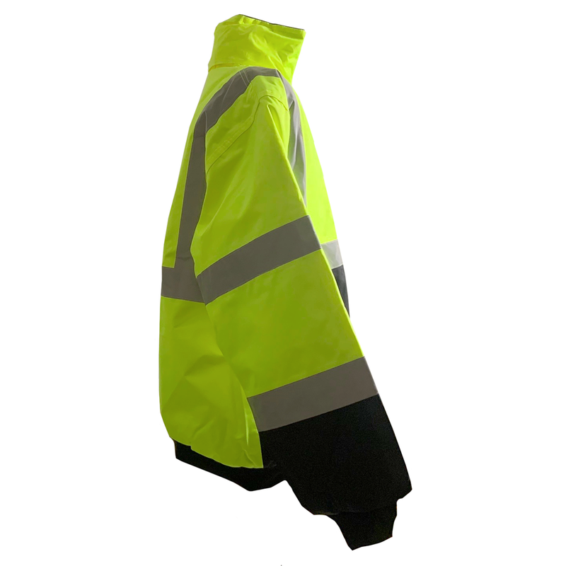 Petra Roc LQBBJ-C3 ANSI Class 3 Waterproof Bomber Jacket with Sewn In Quilted Liner, Lime/Black