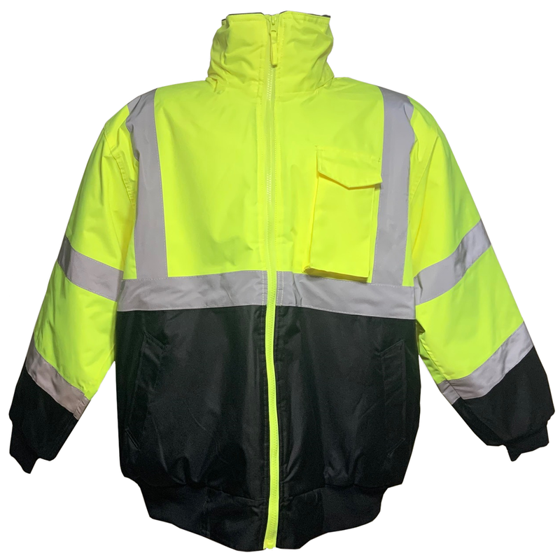 Petra Roc LQBBJ-C3 ANSI Class 3 Waterproof Bomber Jacket with Sewn In Quilted Liner, Lime/Black