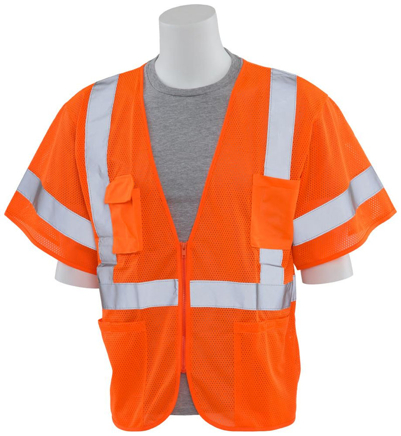 ERB S663P ANSI Class 3 Orange Mesh Safety Vest with Zipper