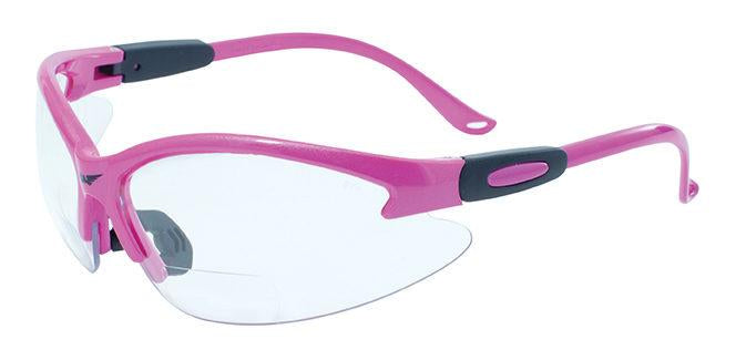 Global Vision Cougar Pink Bifocal CL A/F Anti-Fog Safety Glasses with Clear Lenses, Gloss Pink Frames
