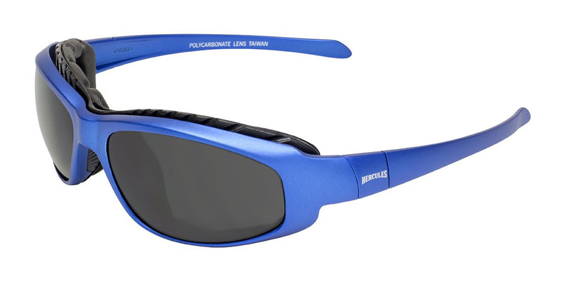Global Vision Hercules 2 Plus Metallic Safety Glasses with Smoke Lenses, Blue Frames