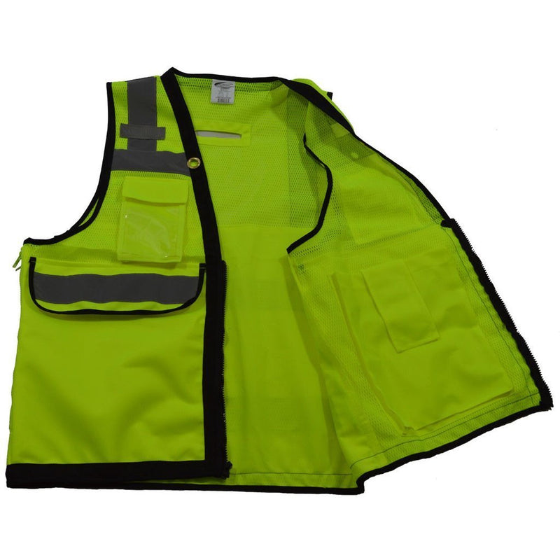 ANSI Class 2 Deluxe 8-Pocket High Visibility Heavy Duty Surveyors Safety Vest, Open Left Side