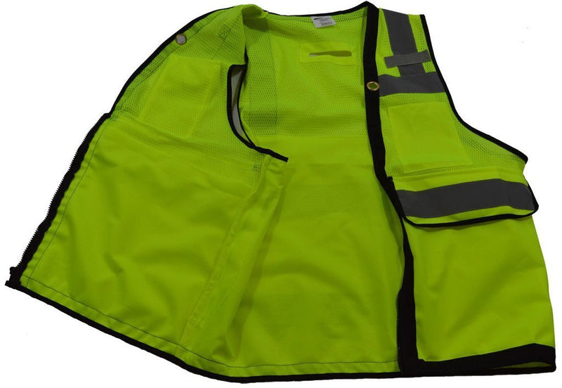ANSI Class 2 Deluxe 8-Pocket High Visibility Heavy Duty Surveyors Safety Vest, Open Right Side