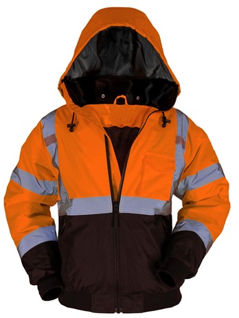 Max Apparel MAX606 ANSI Class 3: 2 - IN - 1 Black Bottom Bomber Jacket w/Removable Fleece Liner